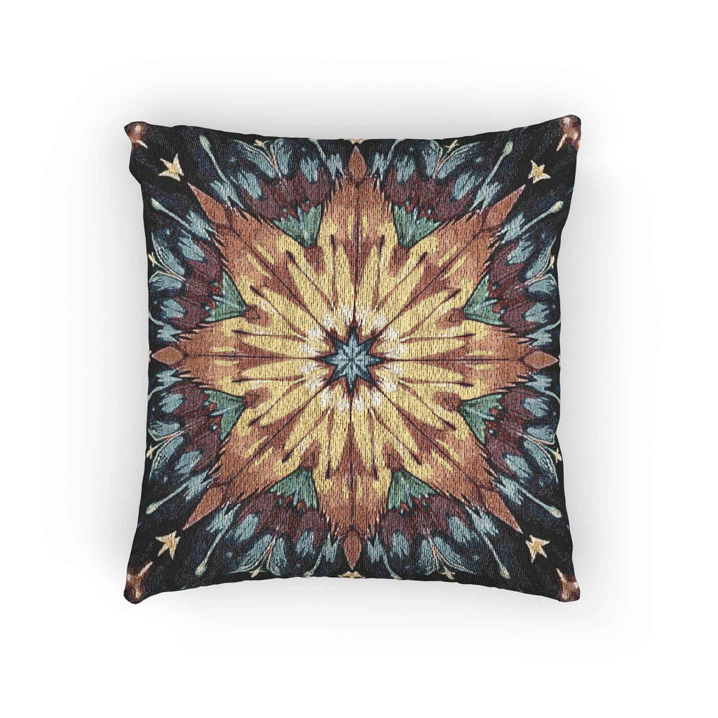 Geometric Starburst Mandala Woven Pillow | Boho Home Decor, Kilim Style