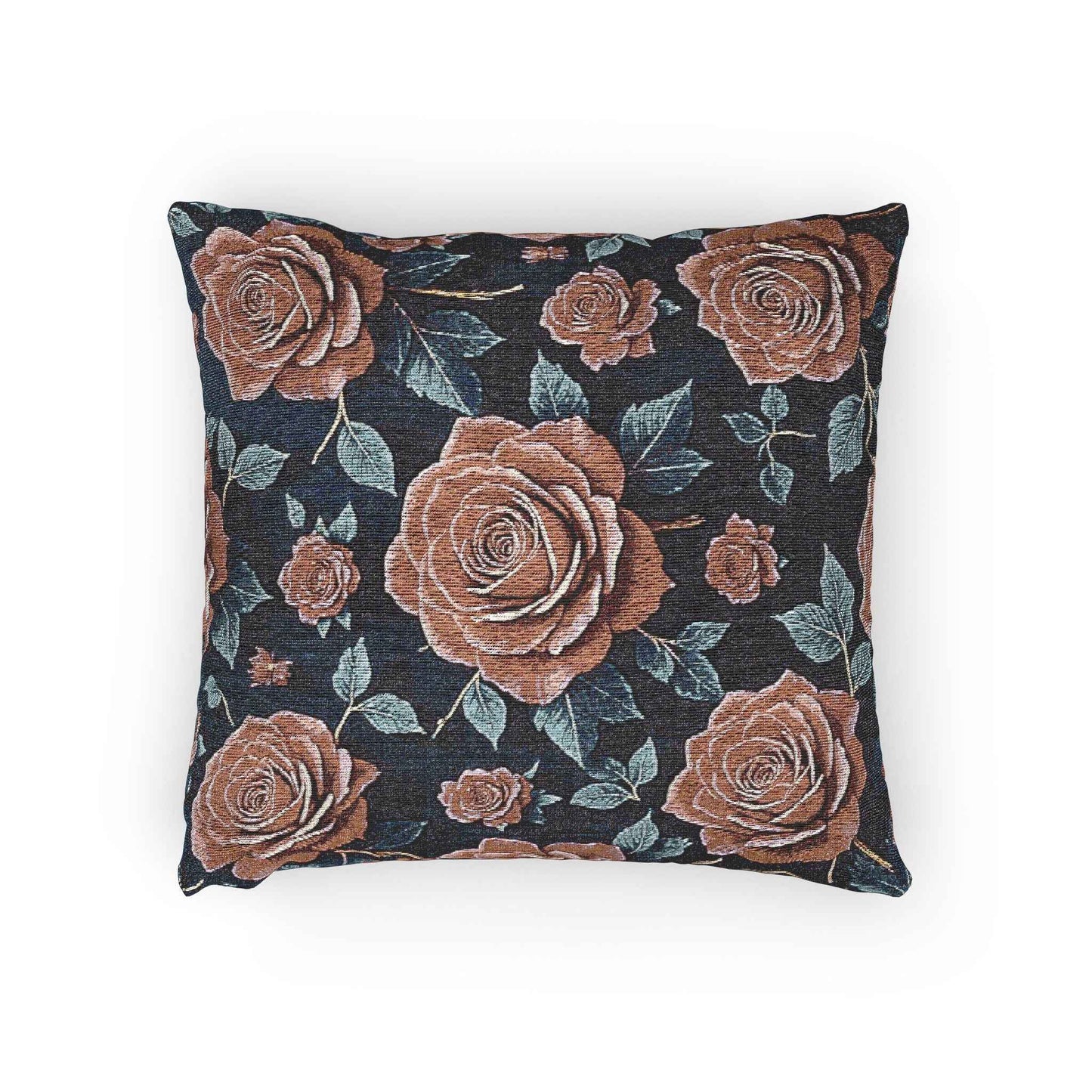 Vintage Rose Woven Pillow | Floral Needlepoint Style, Navy Background