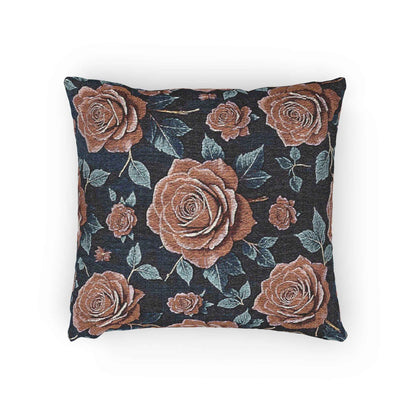Vintage Rose Woven Pillow | Floral Needlepoint Style, Navy Background