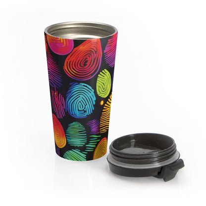 Rainbow Fingerprint Pattern Travel Mug | Colorful Swirl Stainless Steel