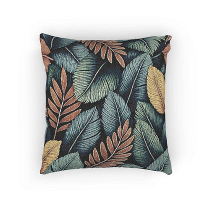 Tropical Leaf Pattern Woven Pillow | Botanical Throw Pillow, Textured Tapestry Design
