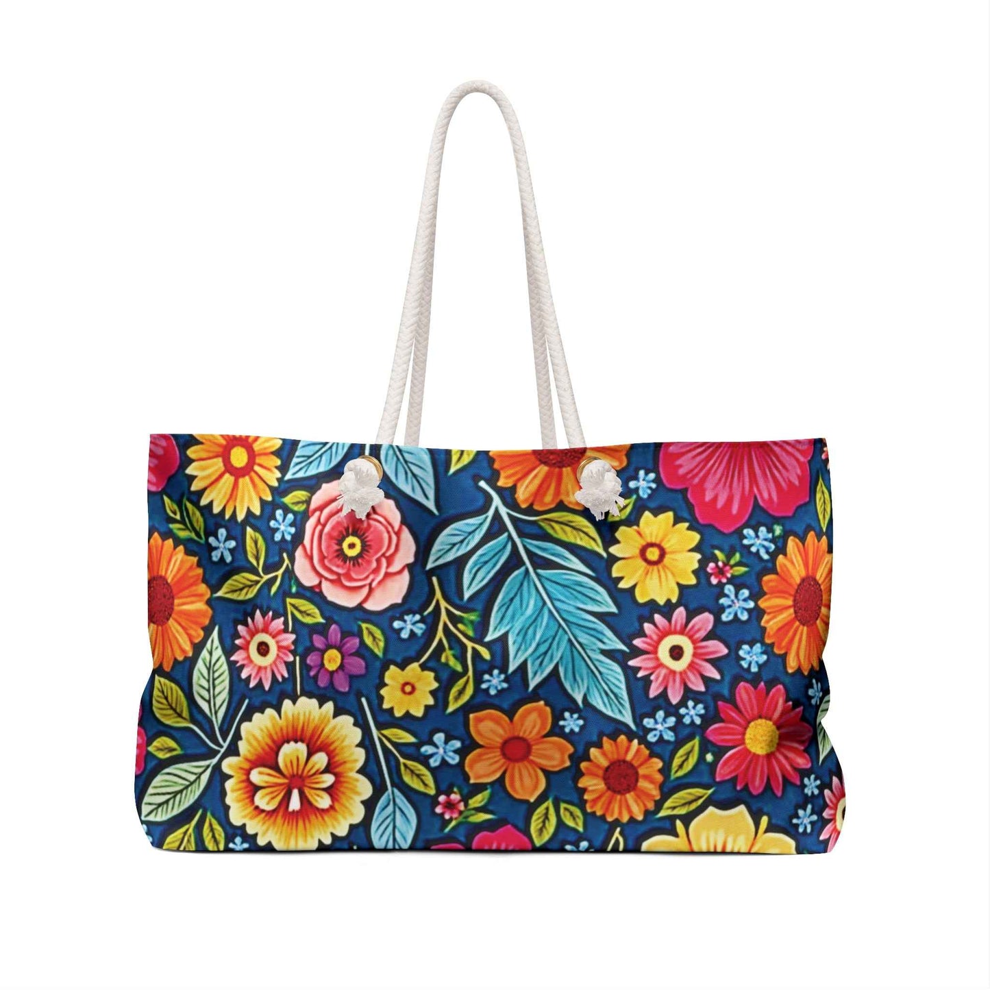 Colorful Floral Pattern Weekender Bag | Bright Boho Flower Tote