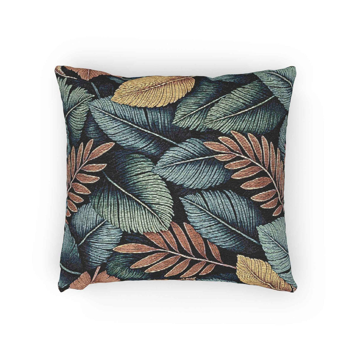 Tropical Leaf Pattern Woven Pillow | Botanical Throw Pillow, Textured Tapestry Design