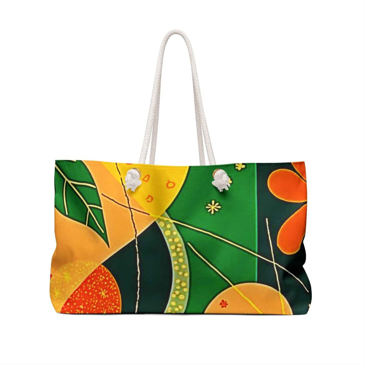 Floral Retro Pattern Weekender Bag | Bright Orange Green Large Tote Bag