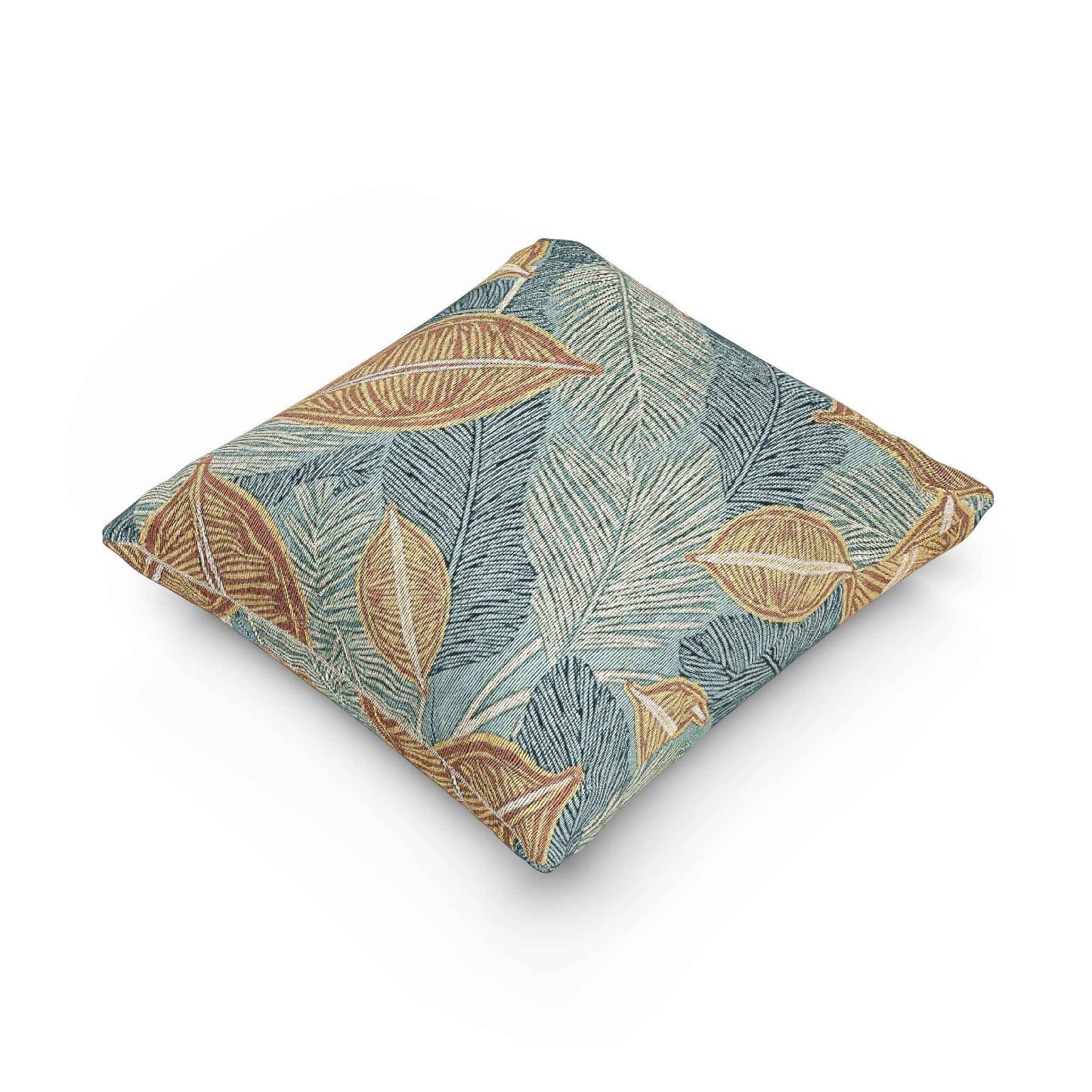 Tropical Leaf Woven Pillow | Teal Rust Boho Decorative Throw