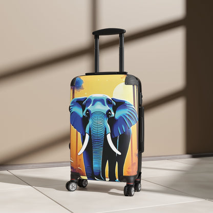 Elephant Sunset Suitcase — Vibrant Travel Luggage with Blue Elephant Design