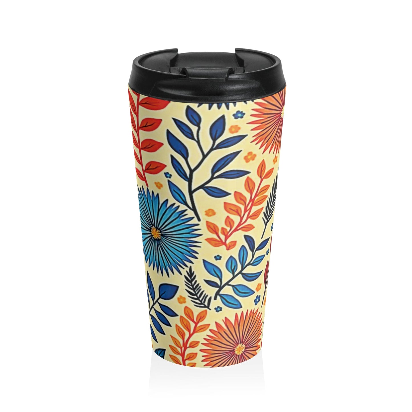 Colorful Floral Pattern Stainless Steel Travel Mug | Blue Orange Botanicals