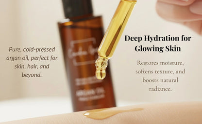 Organic 100% Argan Oil - For Dry, Tight & Dehydrated Skin + Frizz-Prone, Dry Hair