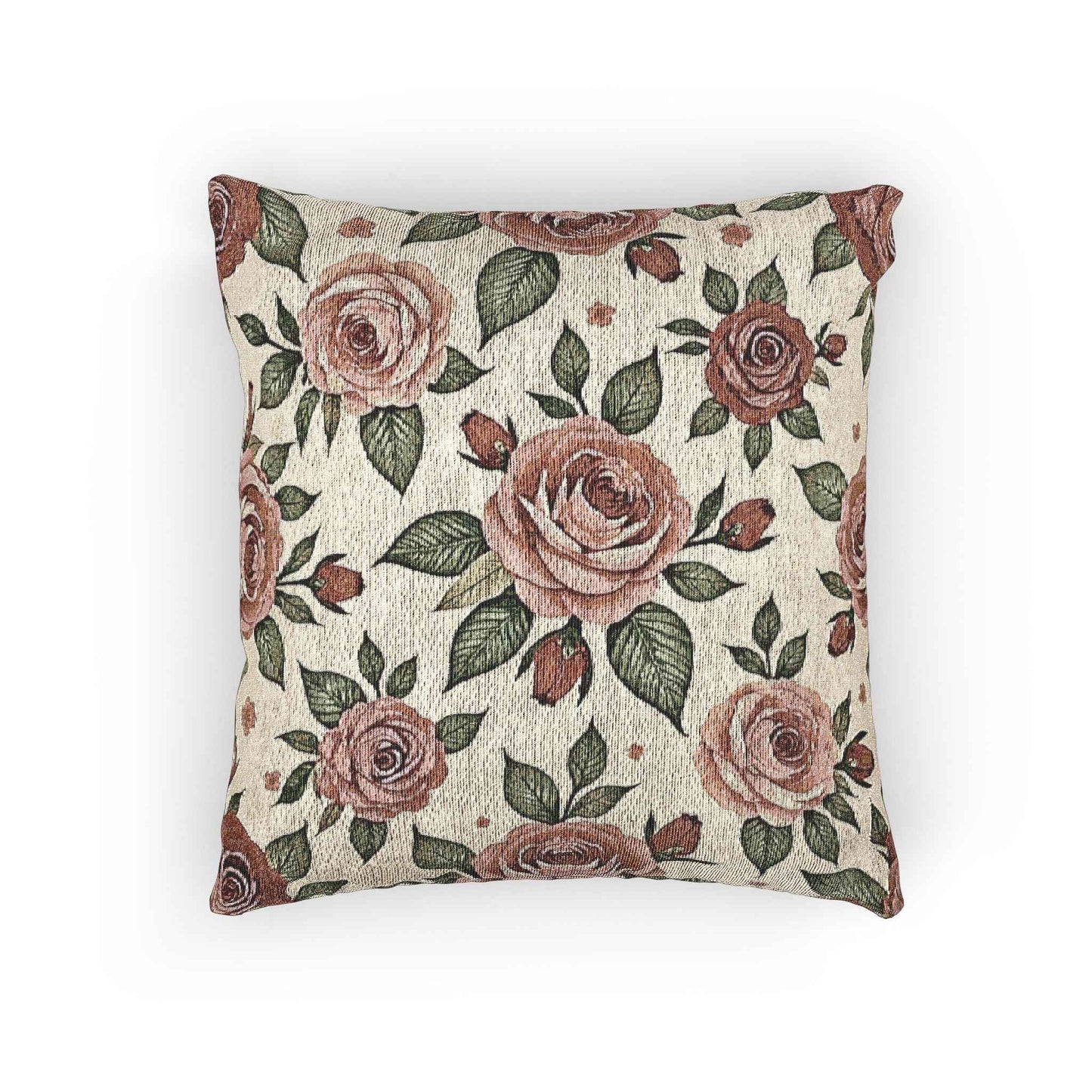 Vintage Rose Floral Woven Pillow | Tapestry Rose Throw Pillow