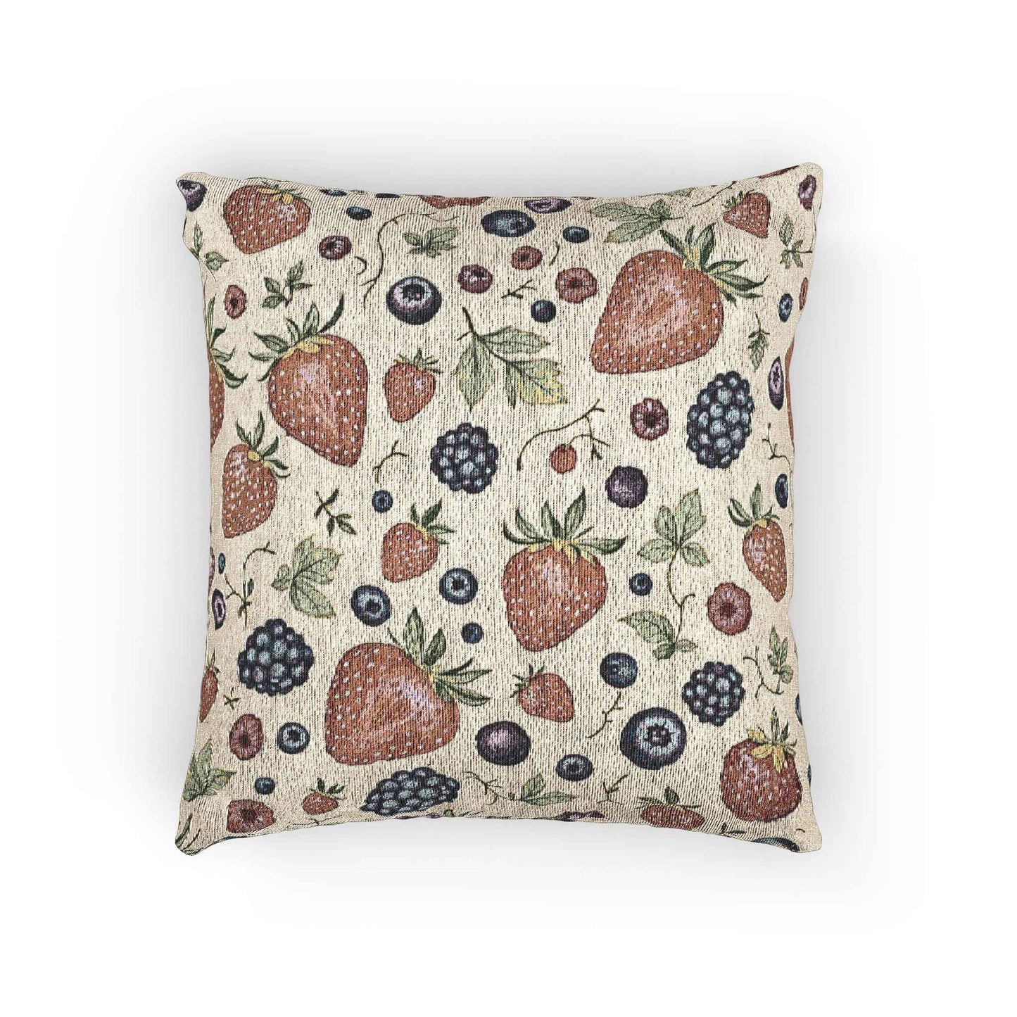 Strawberry Blueberry Pattern Woven Pillow | Fruit Botanical Throw Pillow