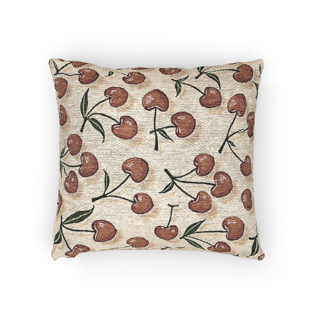Cherry Pattern Woven Pillow — Rustic Farmhouse Decorative Throw Cushion