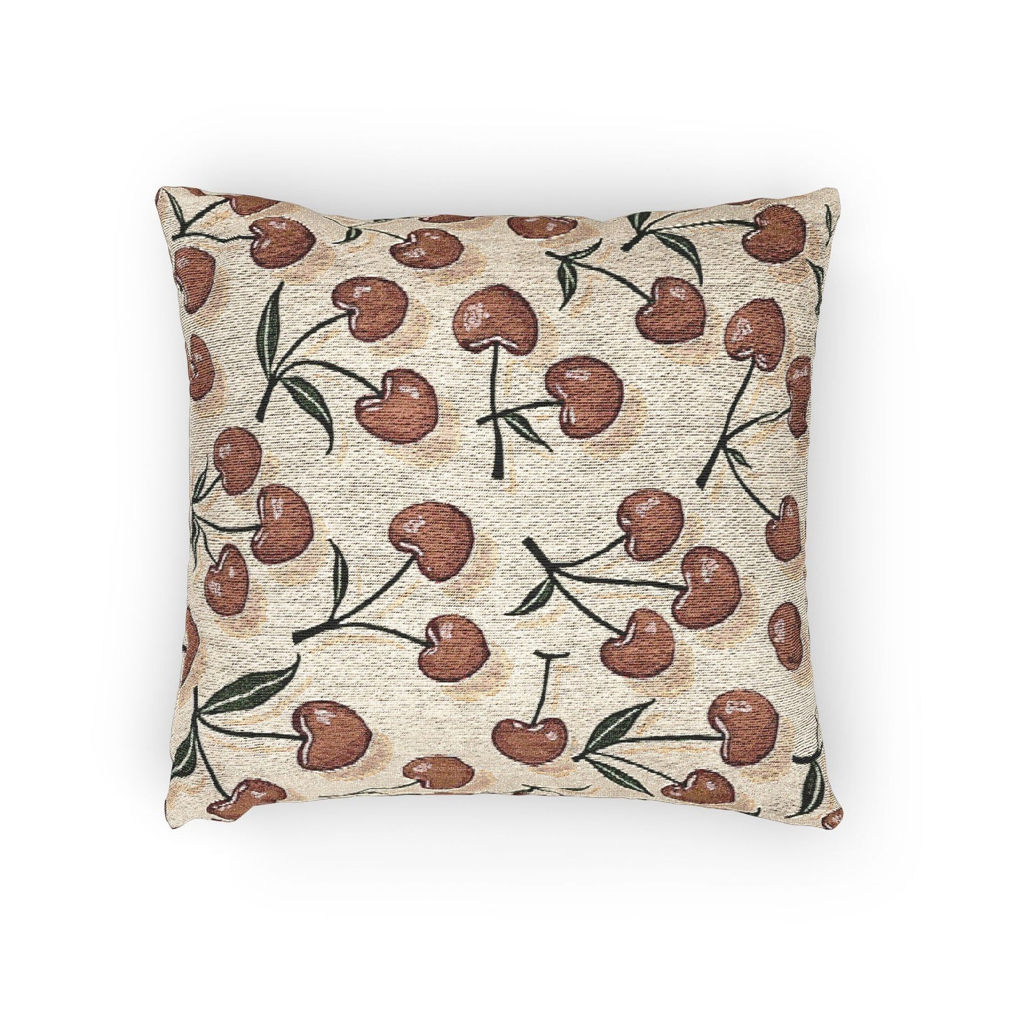 Cherry Pattern Woven Pillow — Rustic Farmhouse Decorative Throw Cushion