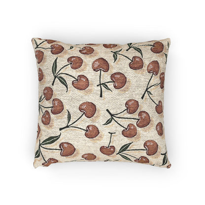Cherry Pattern Woven Pillow — Rustic Farmhouse Decorative Throw Cushion