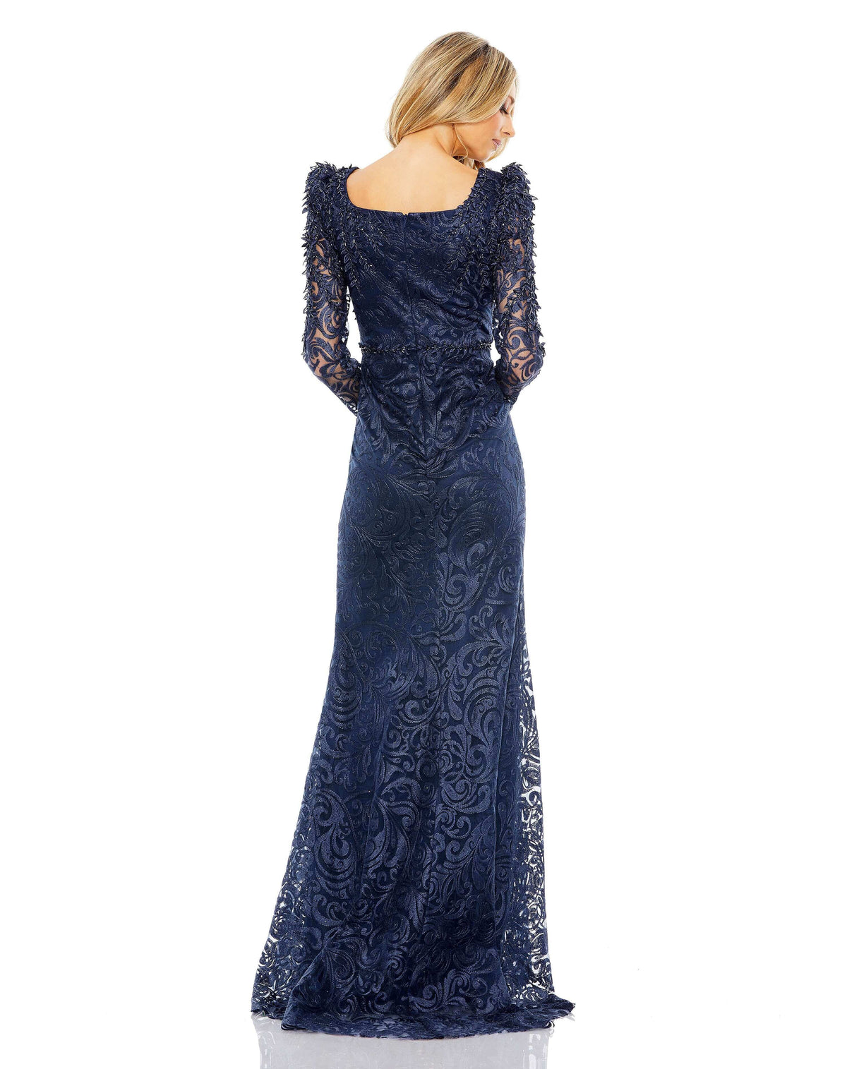 Embroidered Appliqué Shoulder Detail Trumpet Gown