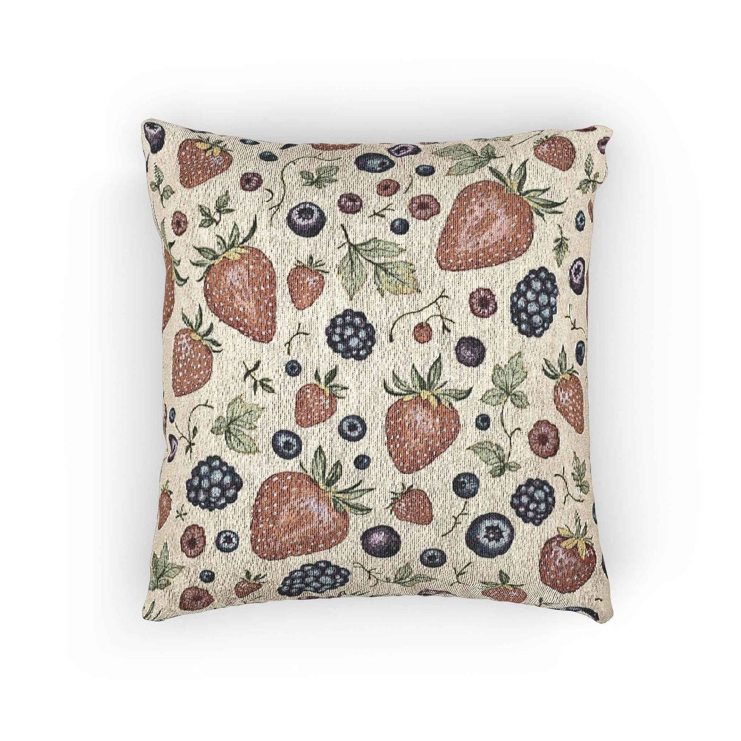 Strawberry Blueberry Pattern Woven Pillow | Fruit Botanical Throw Pillow