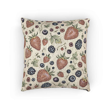 Strawberry Blueberry Pattern Woven Pillow | Fruit Botanical Throw Pillow