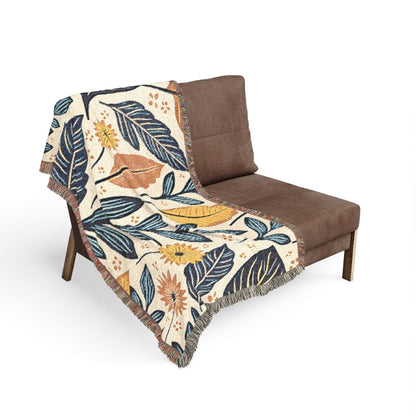 Botanical Leaves Woven Blanket — Reversible Floral Throw for Living Room & Bedroom