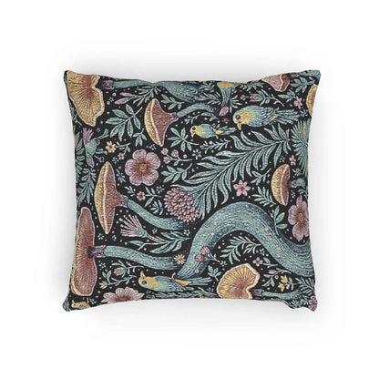 Mushroom and Fern Tapestry Pillow | Woven Decorative Throw Pillow