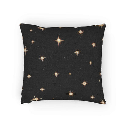 Starry Night Sparkle Woven Pillow | Black Cross-Stitch Stars