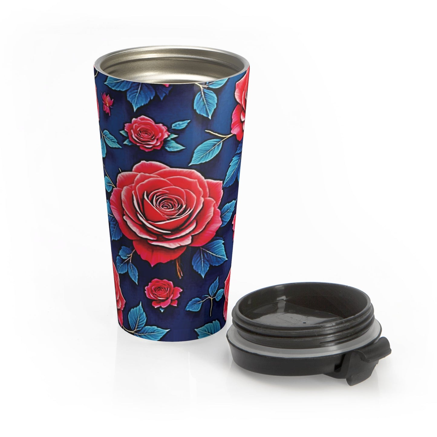 Red Rose Floral Pattern Stainless Steel Travel Mug