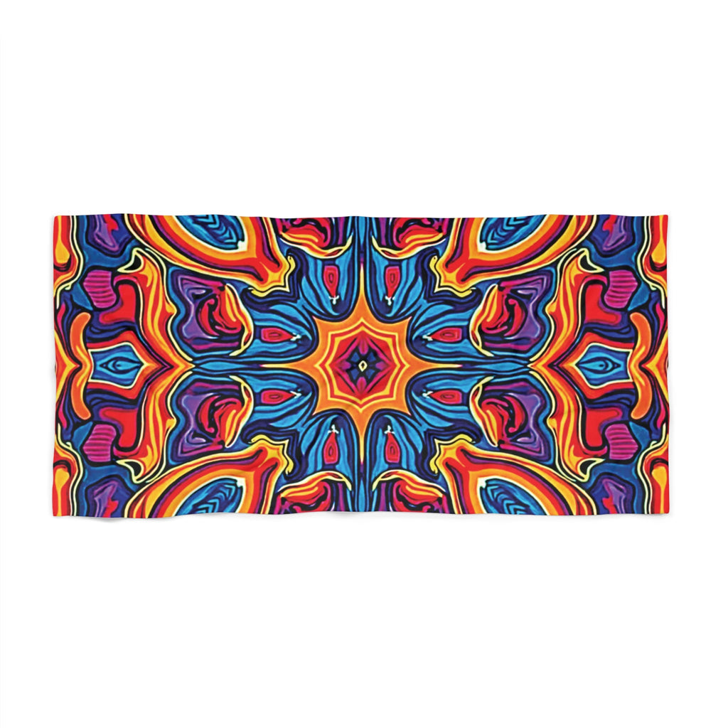 Vibrant Kaleidoscope Beach Towel — Colorful Retro Mandala Pattern