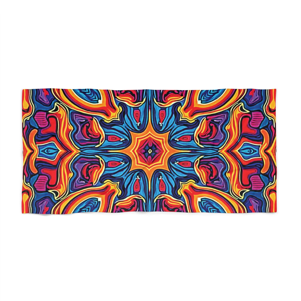 Vibrant Kaleidoscope Beach Towel — Colorful Retro Mandala Pattern