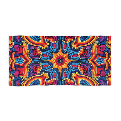 Vibrant Kaleidoscope Beach Towel — Colorful Retro Mandala Pattern