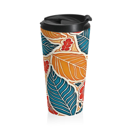 Tropical Floral Leaves Travel Mug | Colorful Hibiscus Stainless Steel