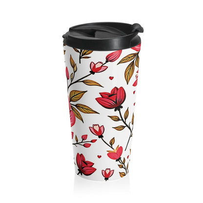 Red Rose Floral Pattern Travel Mug | Stainless Steel Tumbler