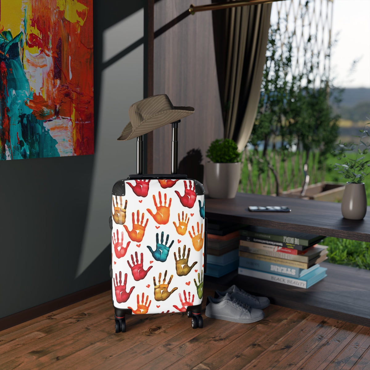 Colorful Handprint Suitcase – Kids Travel Luggage with Playful Palm Print
