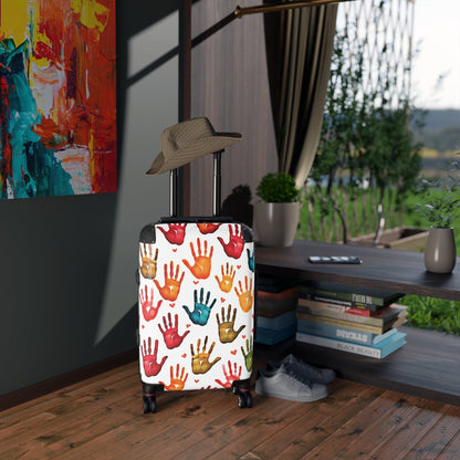 Colorful Handprint Suitcase – Kids Travel Luggage with Playful Palm Print