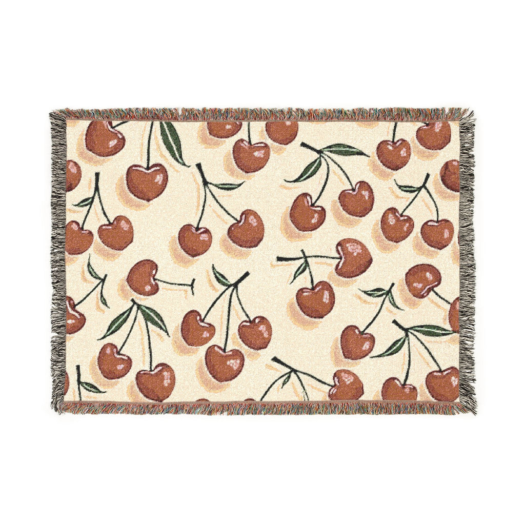 Cherry Pattern Woven Blanket — Retro Fruit Throw for Living Room & Bedroom