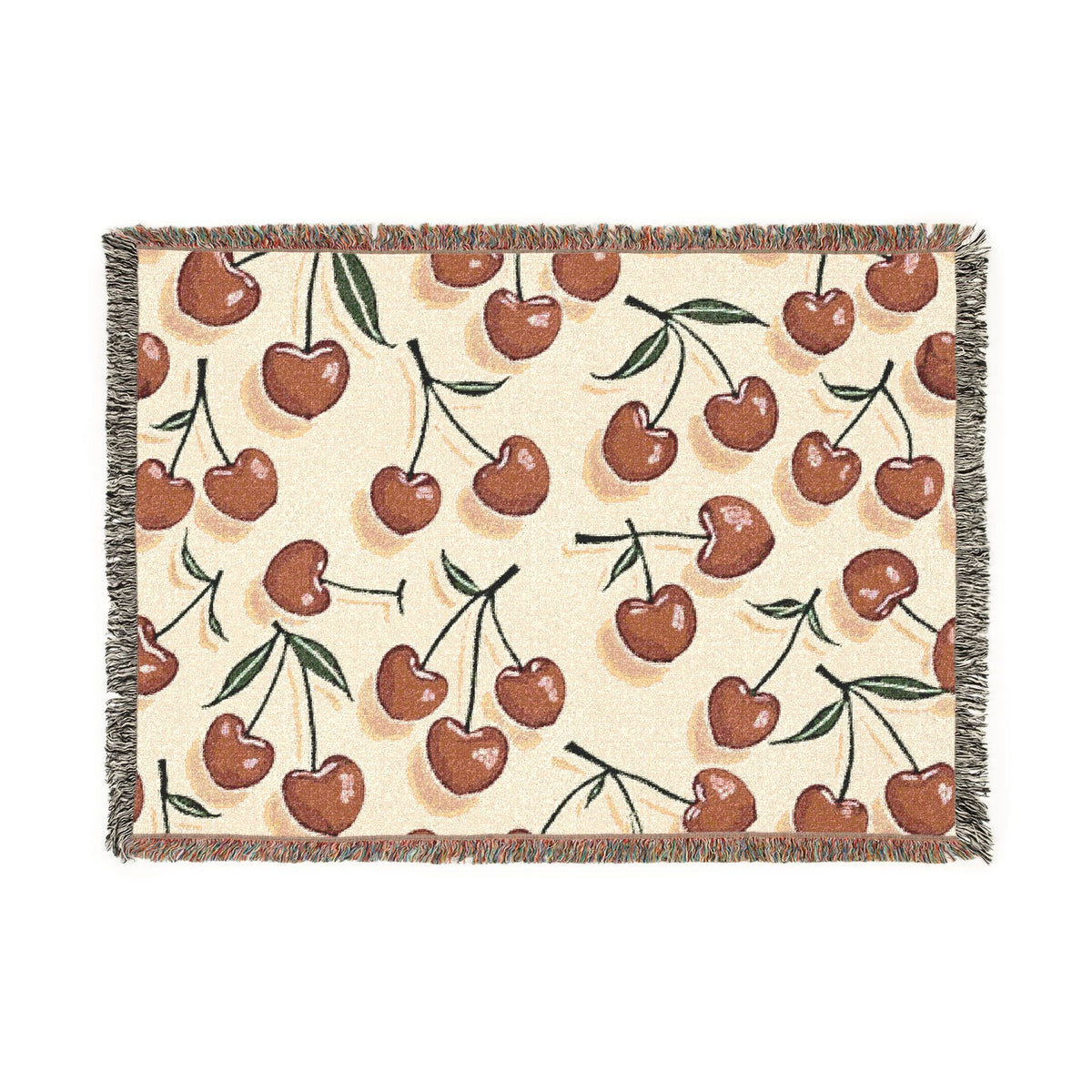 Cherry Pattern Woven Blanket — Retro Fruit Throw for Living Room & Bedroom