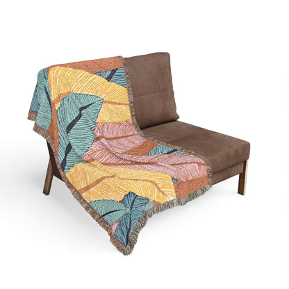 Tropical Leaf Woven Blanket — Boho Throw for Living Room, Bedroom & Patio