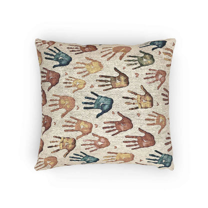 Multicolor Handprint Pattern Woven Pillow | Boho Decorative Throw Pillow