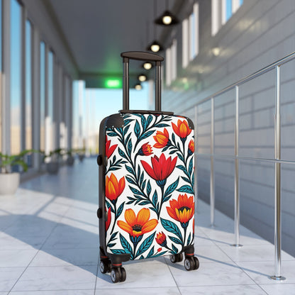 Floral Traveler Suitcase – Bold Red & Orange Tulip Print Carry-On