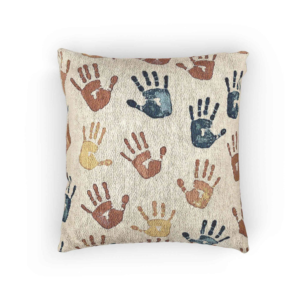 Handprint Pattern Woven Pillow | Boho Kids Nursery Throw Pillow