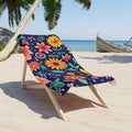 Floral Fiesta Beach Towel – Colorful Summer Flowers on Navy