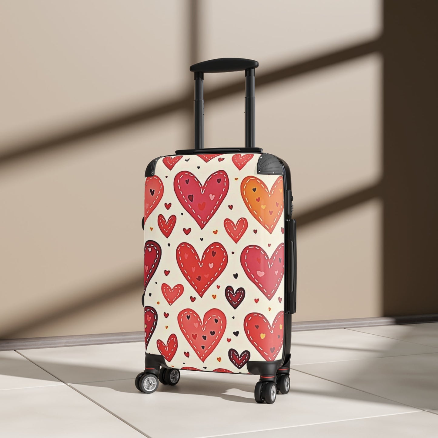 Heart Pattern Carry-On Suitcase — Red & Orange Valentine Travel Luggage