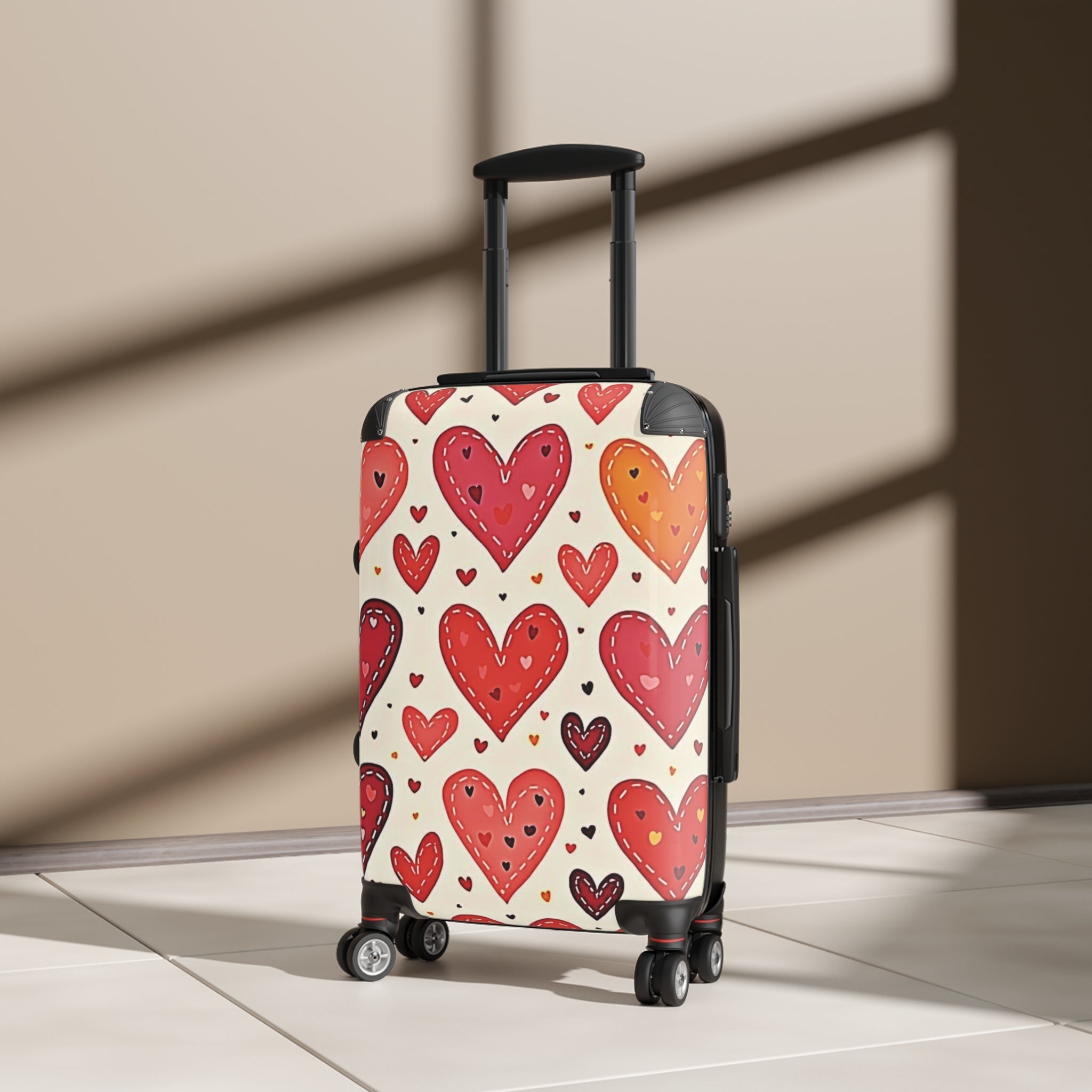 Heart Pattern Carry-On Suitcase — Red & Orange Valentine Travel Luggage