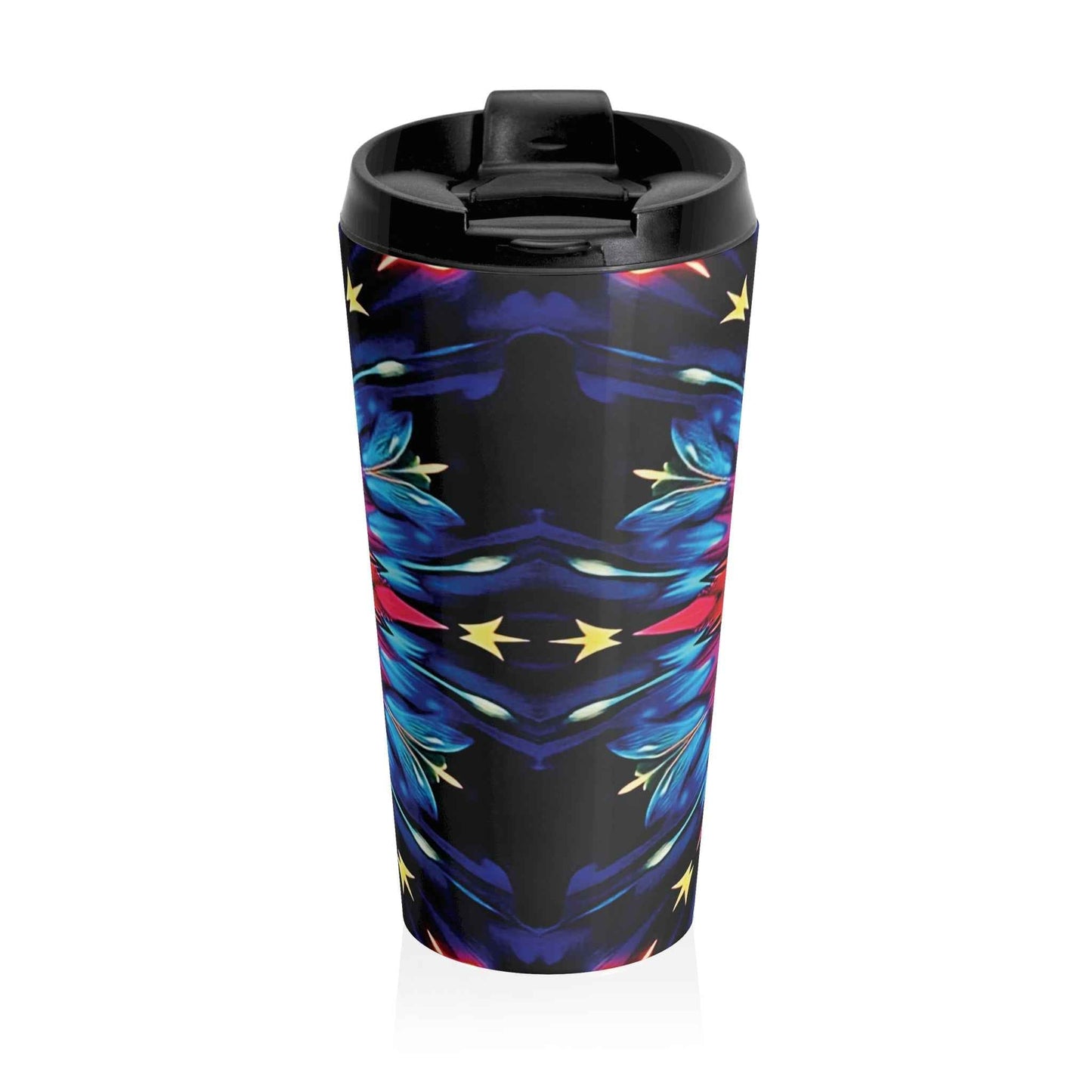 Kaleidoscope Star Stainless Steel Travel Mug — Colorful Mandala Insulated Tumbler