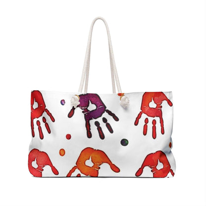 Colorful Handprint Pattern Weekender Bag | Rainbow Palm Print Tote