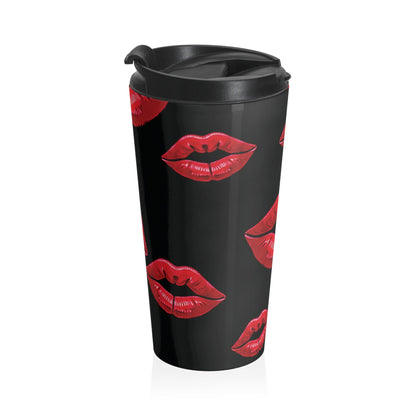 Red Lipstick Kiss Pattern Travel Mug | Black Stainless Steel