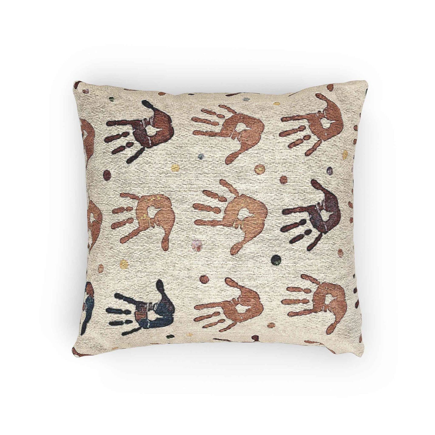Handprint Pattern Woven Pillow | Boho Tribal Decorative Cushion
