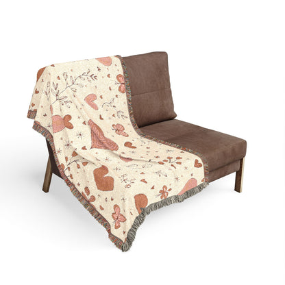 Heart Pattern Woven Blanket — Boho Floral Throw for Cozy Living & Valentine Gifts