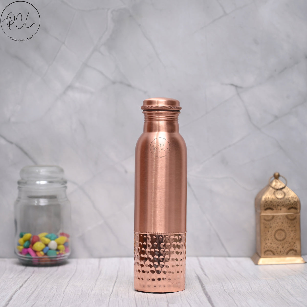 100% Pure Copper Water Bottle 950ML | half and half Ayurvedic Design | Handcrafted, Leak-Proof & Sustainable