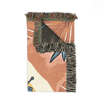 Tropical Palm Woven Blanket — Boho Beach-Print Throw for Living Room & Patio