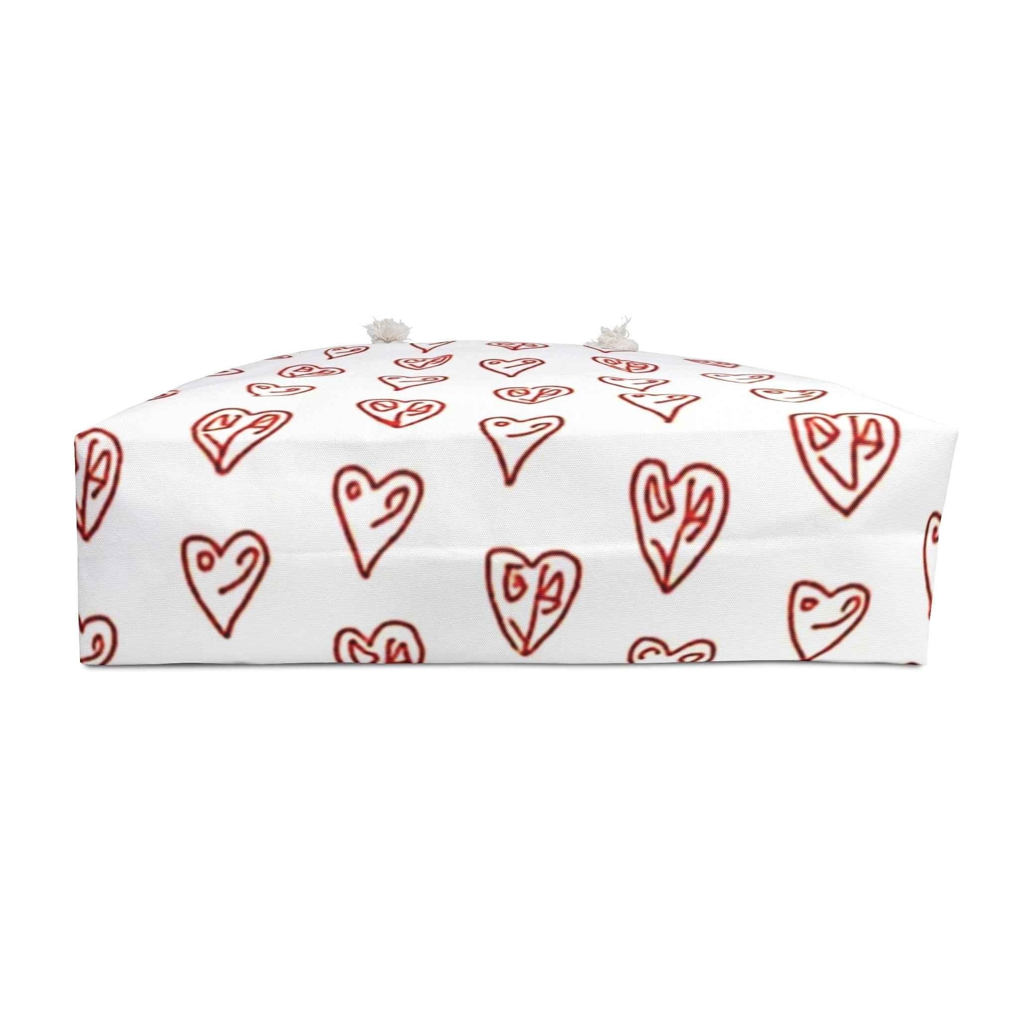 Hand drawn Red Hearts Weekender Bag | Valentine Pattern Tote| Large Tote Bag| Busy mom bag| Gift for mom| Beach Tote Bag
