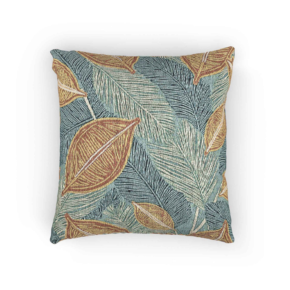 Tropical Leaf Woven Pillow | Teal Rust Boho Decorative Throw