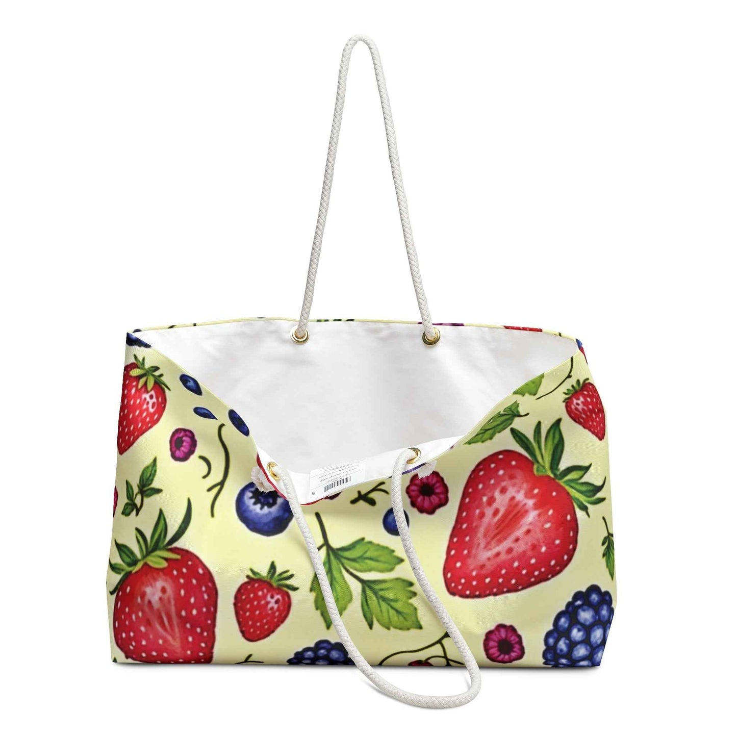Strawberry Blueberry Print Weekender Bag | Fruit Pattern Tote | Large Tote Bag
